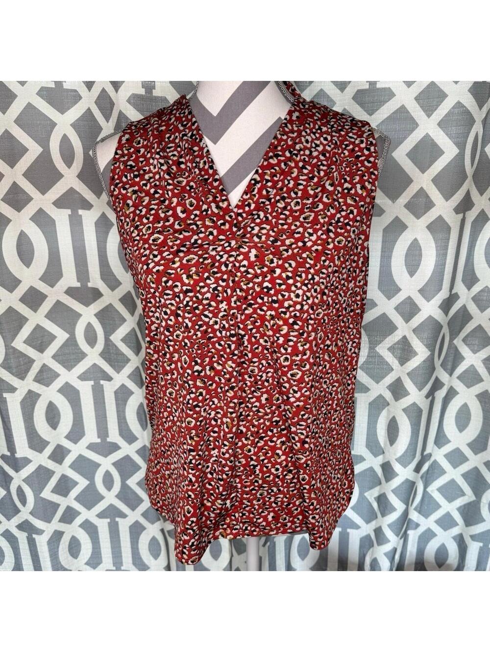Beacon Red Abstract Print Sleeveless Blouse Vneck